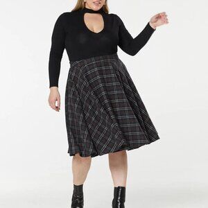 NWT Timeless London Sophie Charcoal Check Tartan Midi Swing Skirt